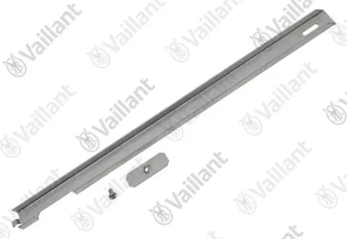 Vaillant Halter aus Metall in länglicher Form mit einer Befestigungsschraube und einer Metallplatte, geeignet für bestimmte Heizungsanwendungen.